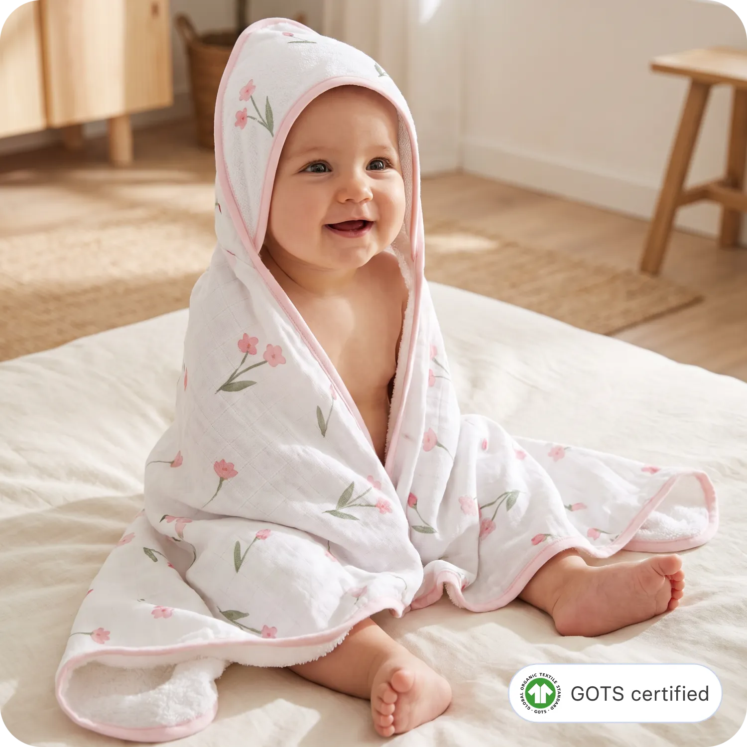 Spring Bloom hooded baby towel