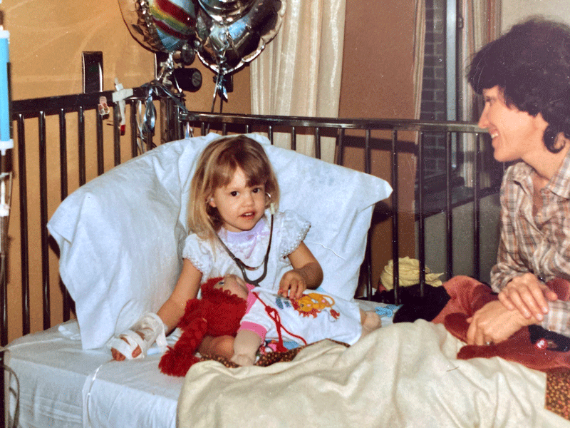 Pamela and her mom in the hospital from when she was diagnosed with Leukemia 